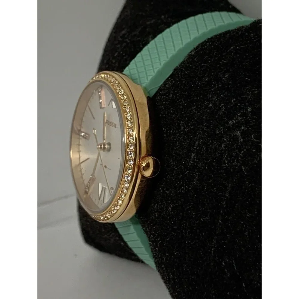 Fossil ES4403 Women's Green Silicone Analog Silver Dial Quartz Wrist Watch LW14